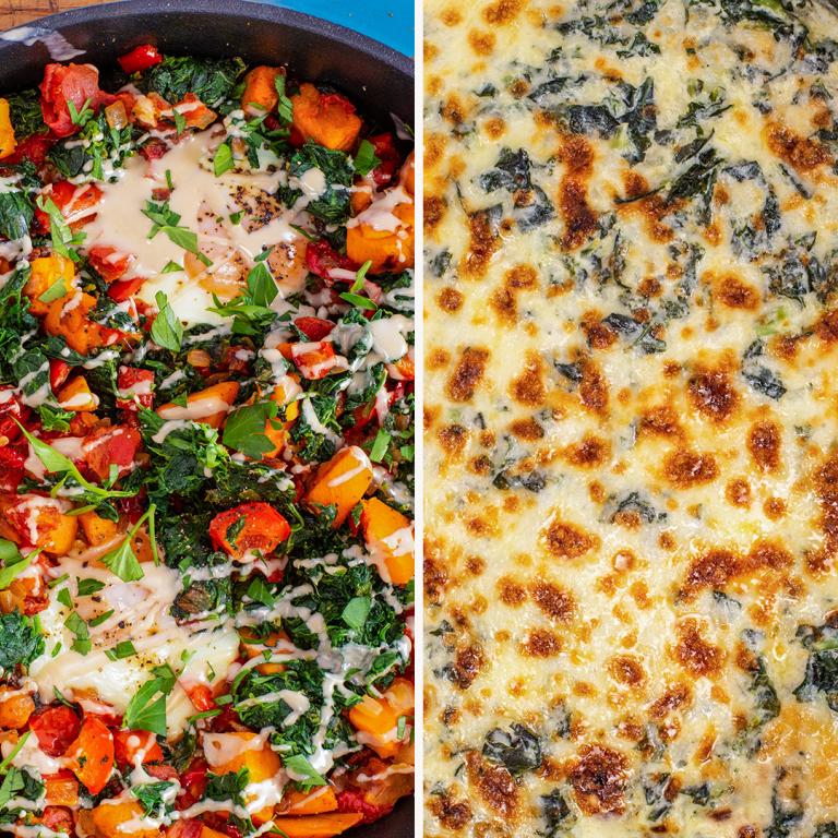 sweet potato hash and kale artichoke dip