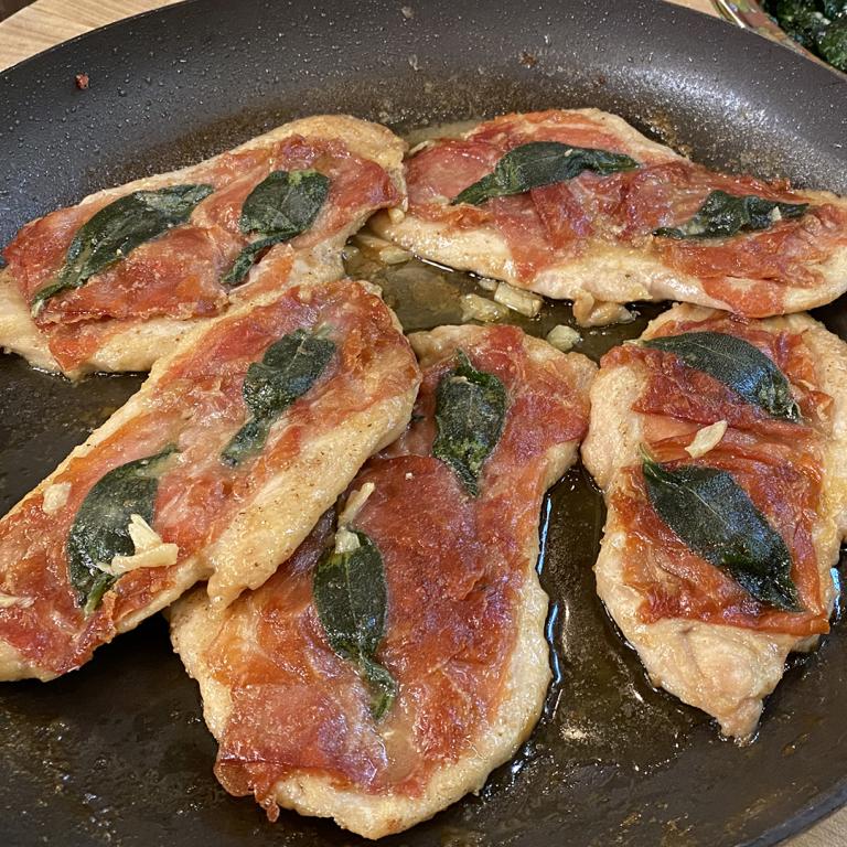 Chicken Saltimbocca with Wilted Garlic Spinach