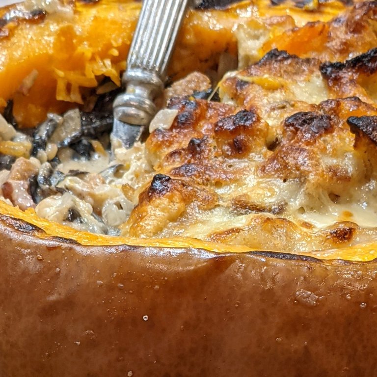 Stuffed Cheese Pumpkin with Gruyere, Bacon and Walnuts