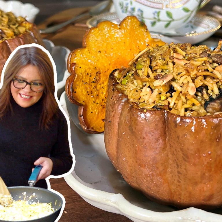 Stuffed Pumpkin with Spiced Fruit and Nut Rice | Rachael Ray