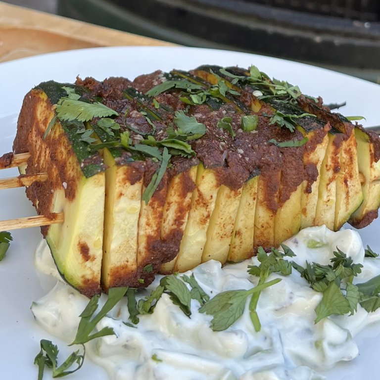 Grilled Zucchini al Pastor with Garlic-Mint Yogurt Sauce | Richard Blais