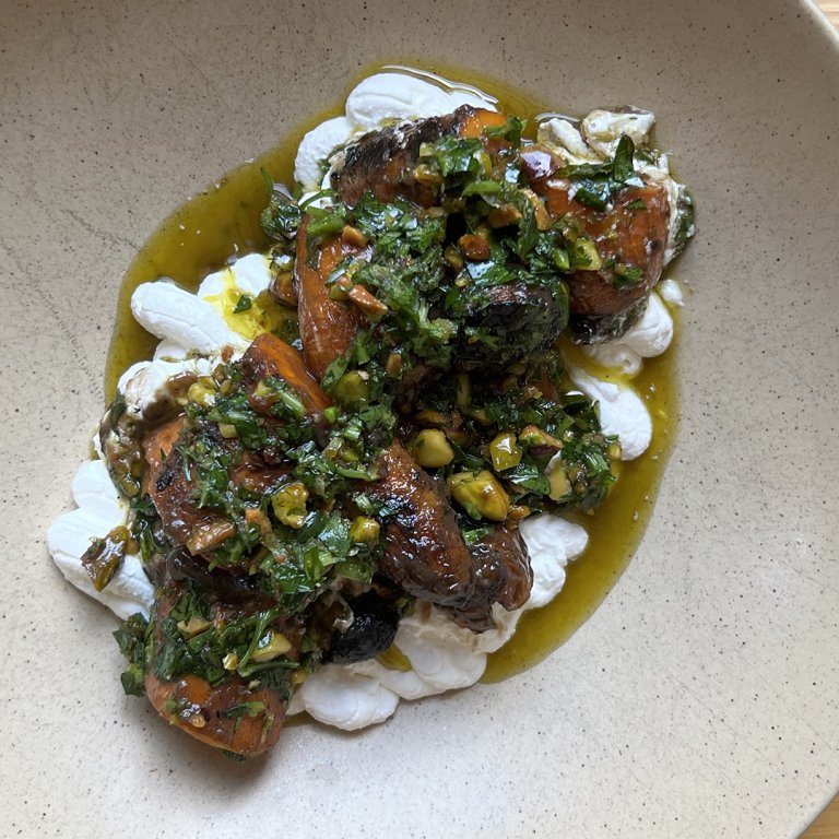 Grilled Carrots, Italian-Style (With Goat Cheese + Pistachio Pesto) 