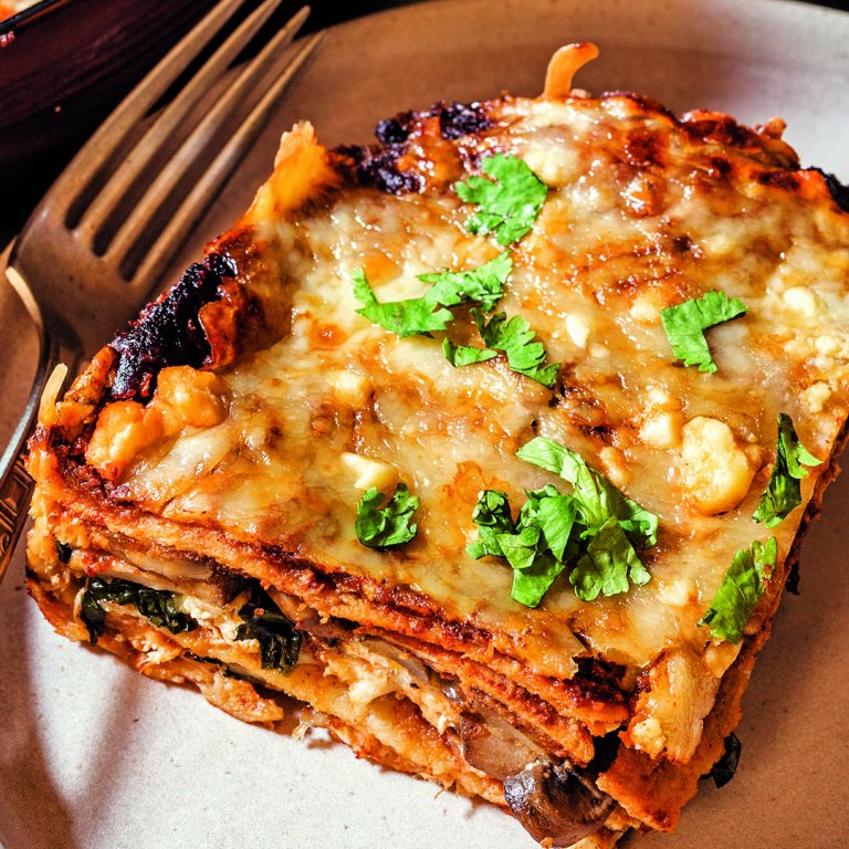 Chicken, Mushroom, and Kale Enchilada Casserole