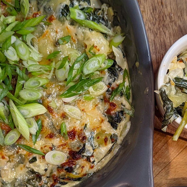 Creamy Greens Dip with Garlicky Sourdough Crisps