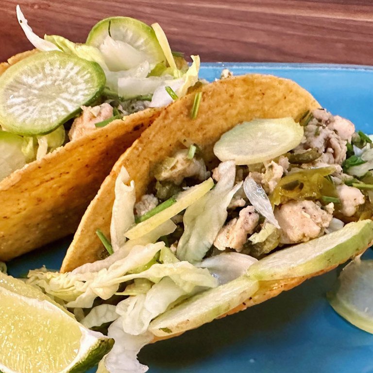 Hard Shell Green Chili Chicken Tacos