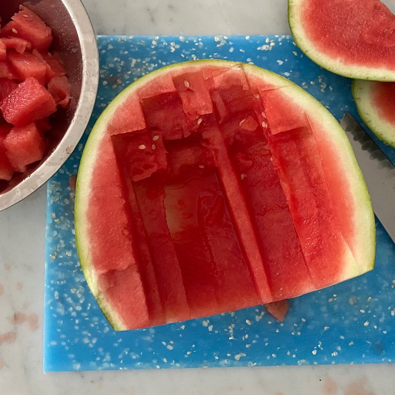 watermelon partially cubed using tool