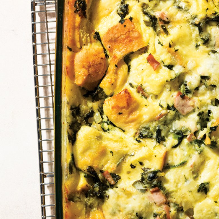 Spinach, Ham and Cheddar Strata